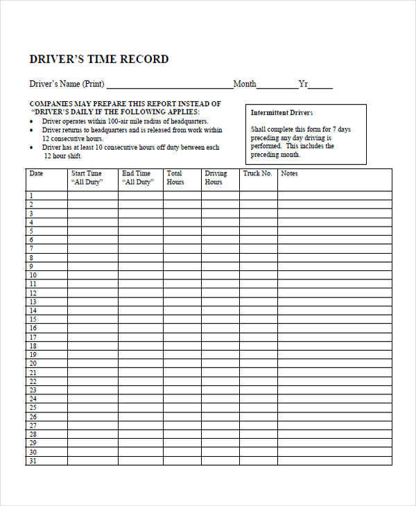 Driving Log Sheet For Drivers Ed